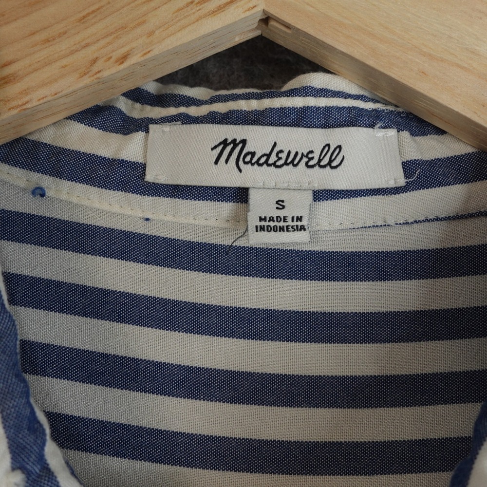 Madewell Blue White Striped Button Up Central Shirt Womens S Cropped Nautical - Picture 2 of 9
